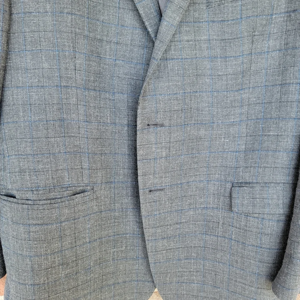 Lauren Ralph Lauren by Macy's  Grey & Blue Plaid Silk & Wool Sports Jacket 48R
